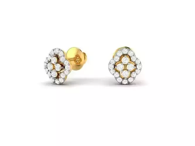 Floral Gold Ear Studs With Diamonds 4