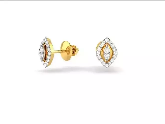 Marquise Shaped Gold Ear Studs With Diamonds 3