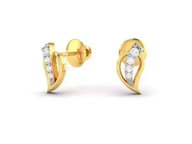 Mango Shaped Gold Ear Studs With Diamonds 4