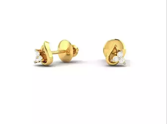 Drop Shaped Gold Ear Studs With Diamonds 10 3D print model