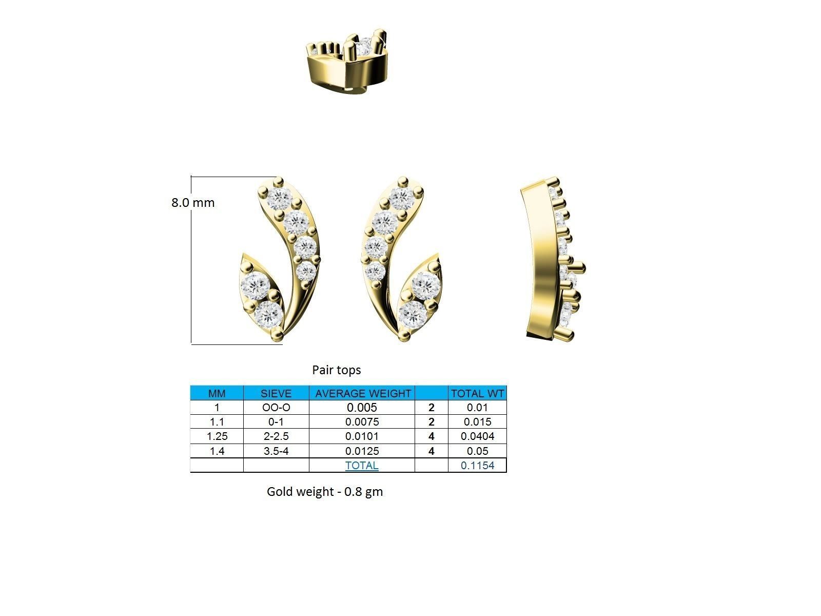 Gold Ear Studs With Diamonds 19 3D print model_2