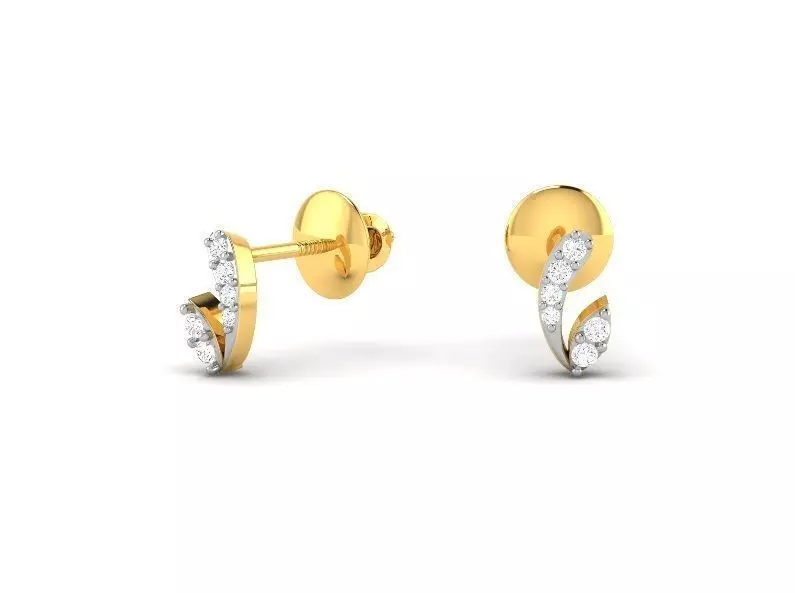 Gold Ear Studs With Diamonds 19 3D print model_0