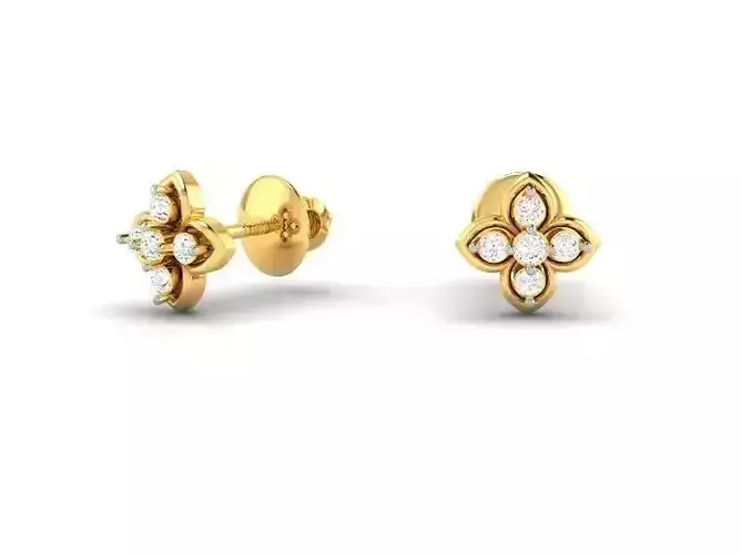 Flower Shaped Gold Ear Studs With Diamonds 36