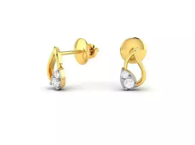 Mango Shaped Gold Ear Studs With Diamonds 5