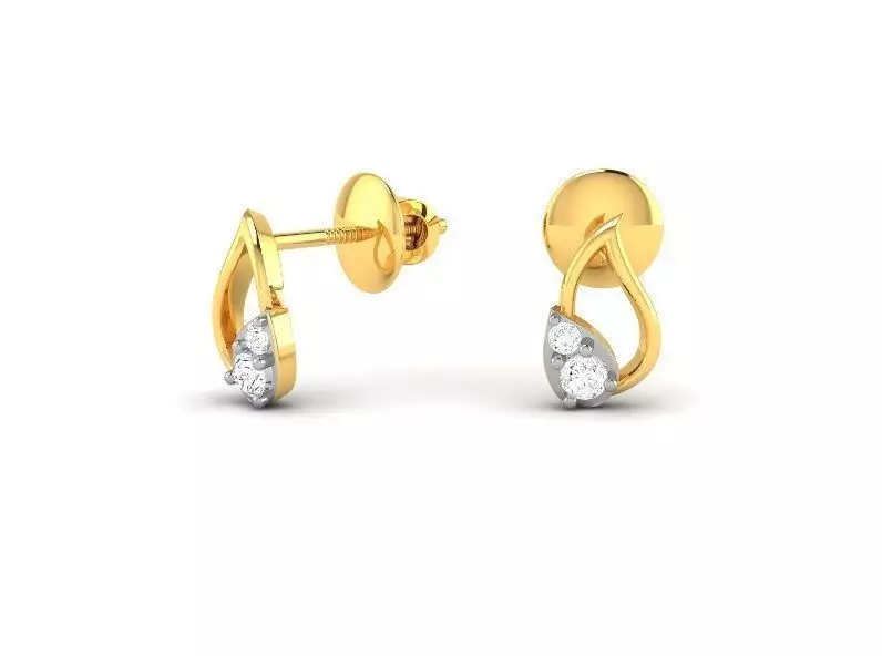 Mango Shaped Gold Ear Studs With Diamonds 5 3D print model_0