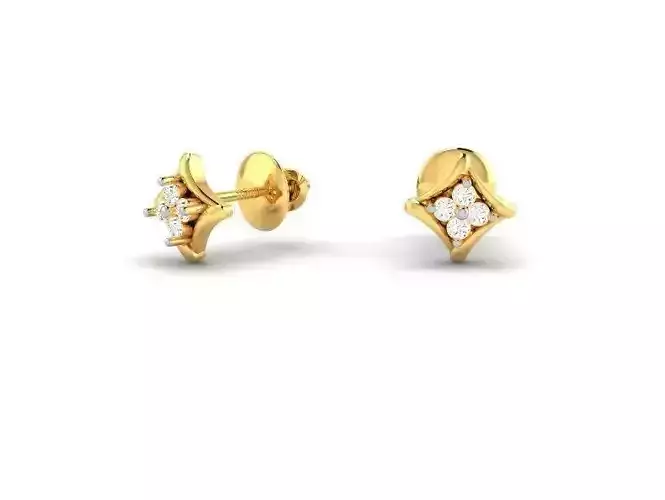 Diamond Shaped Gold Ear Studs With Diamonds 2 3D print model