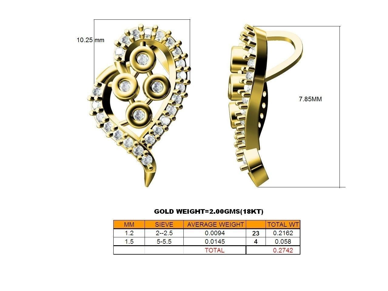 Heart Shaped Gold Pendant With Diamonds 24 3D print model_1