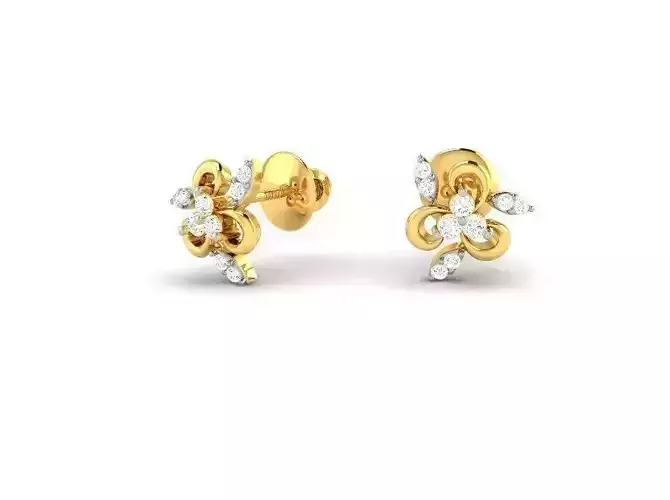 Flower Shaped Gold Ear Studs With Diamonds 37