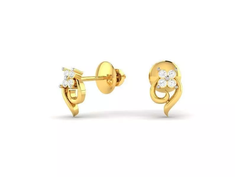 Gold Ear Studs With Diamonds 31 3D print model_0