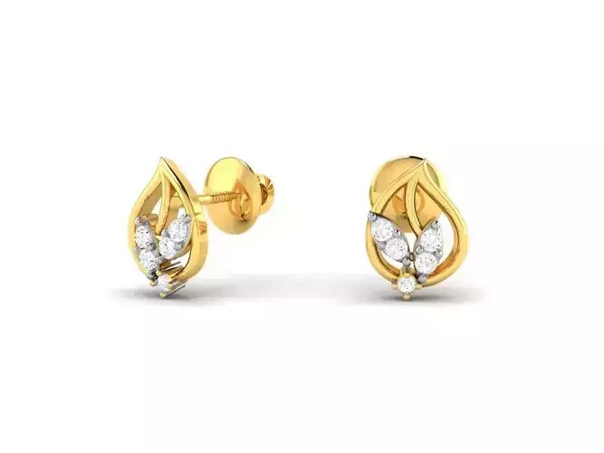 Mango Shaped Gold Ear Studs With Diamonds 6