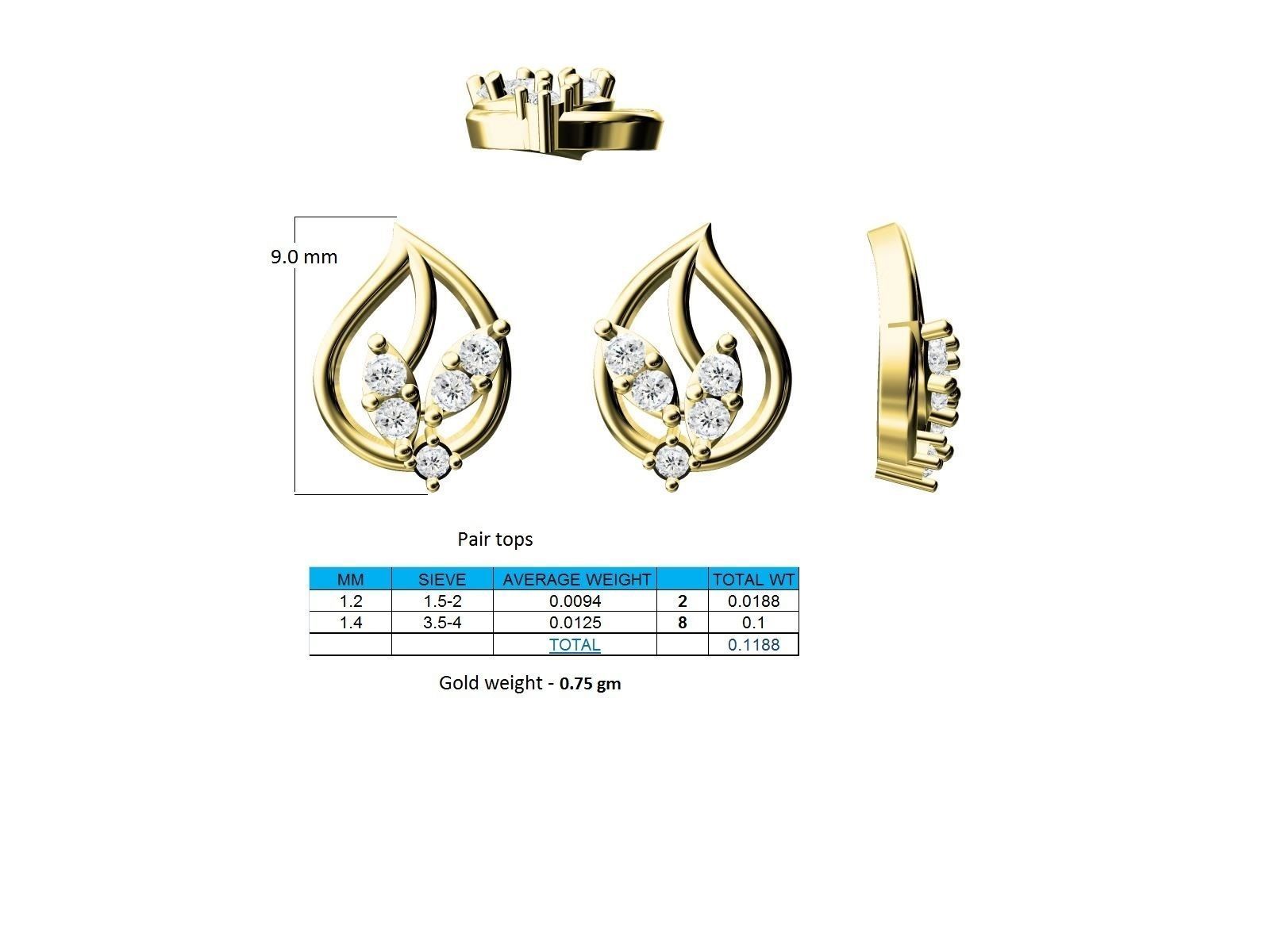 Mango Shaped Gold Ear Studs With Diamonds 6 3D print model_2
