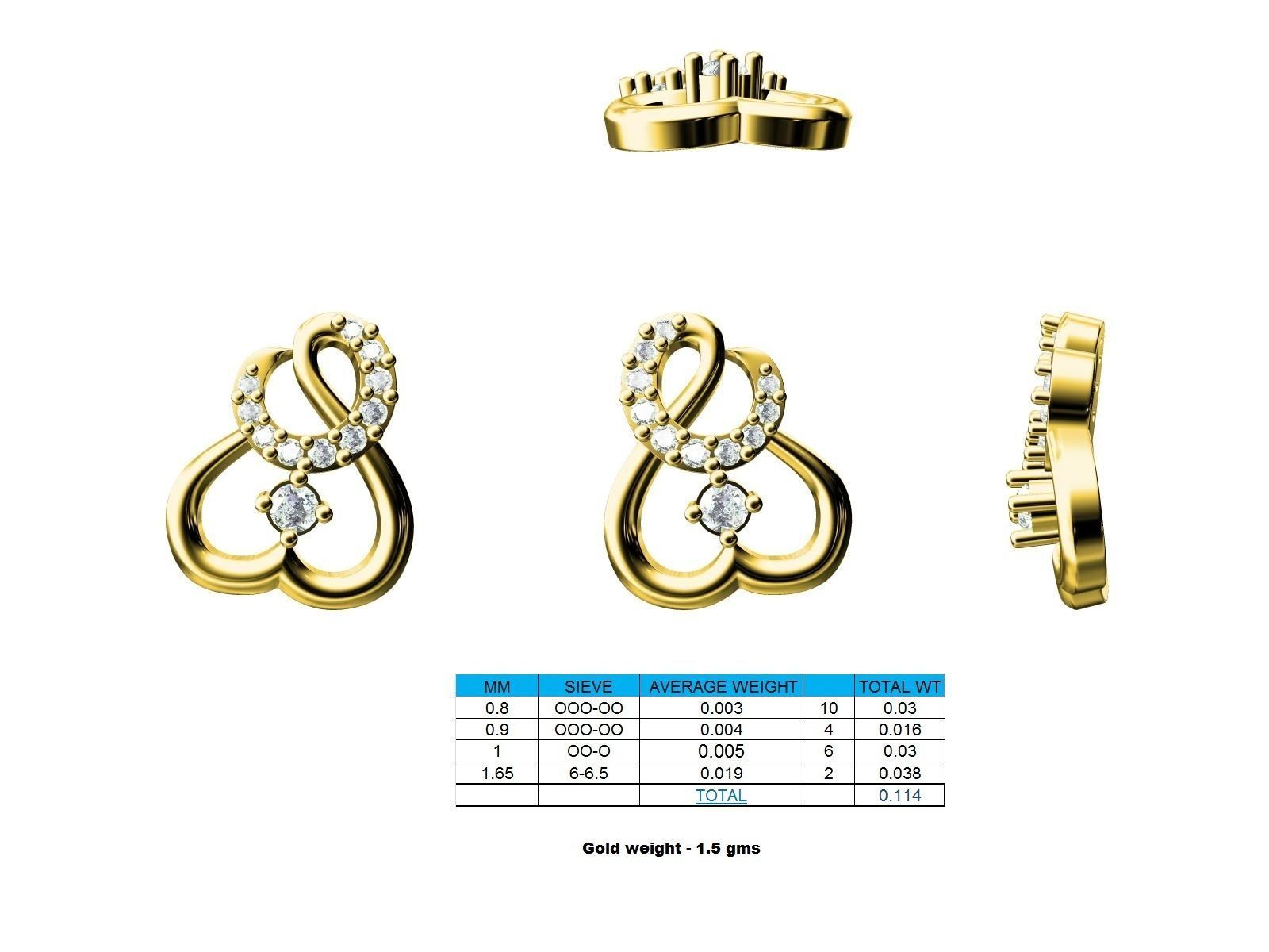 Gold Ear Studs With Diamonds 41 3D print model_2