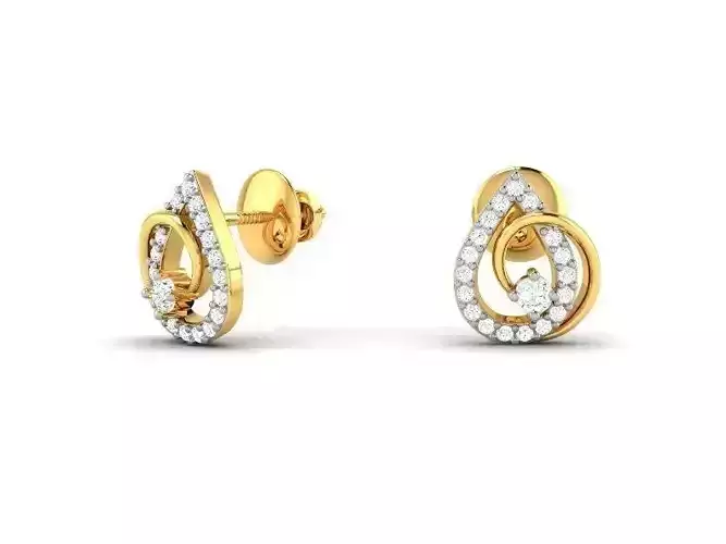 Drop Shaped Gold Ear Studs With Diamonds 11 3D print model