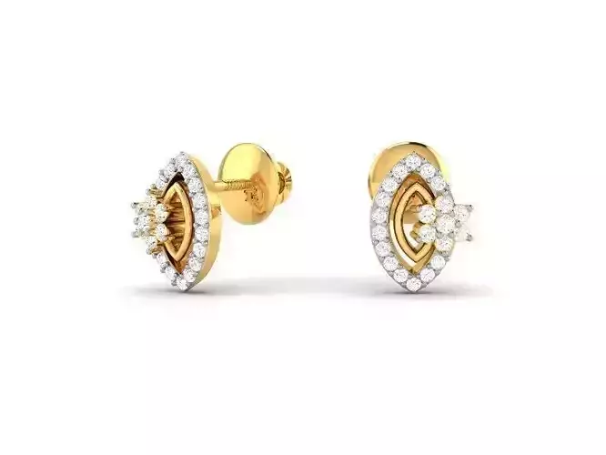 Marquise Shaped Gold Ear Studs With Diamonds 4
