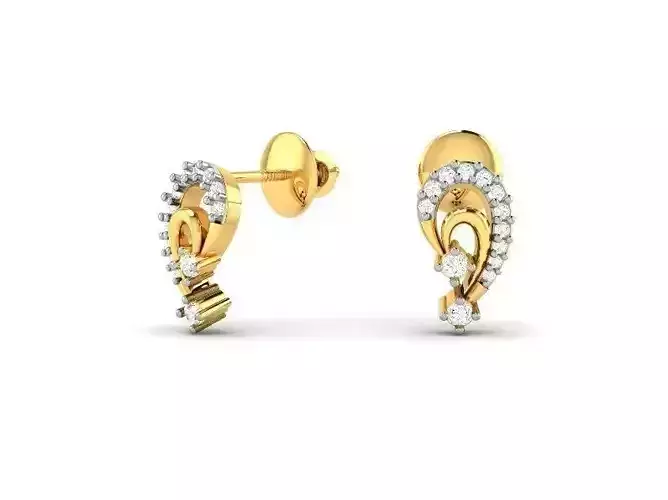 Mango Shaped Gold Ear Studs With Diamonds 7