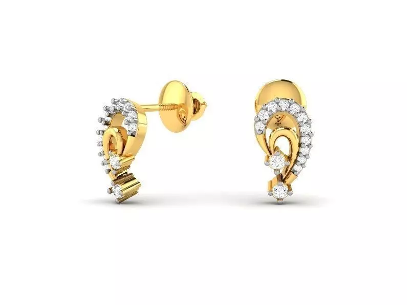 Mango Shaped Gold Ear Studs With Diamonds 7 3D print model_0
