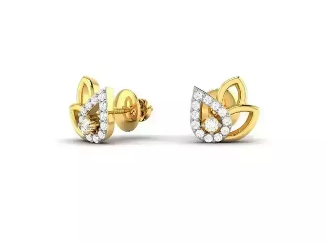 Drop Shaped Gold Ear Studs With Diamonds 13 3D print model