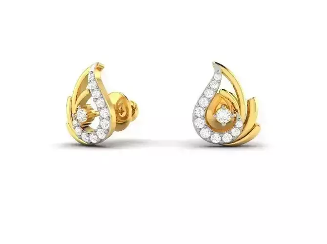 Mango Shaped Gold Ear Studs With Diamonds 8