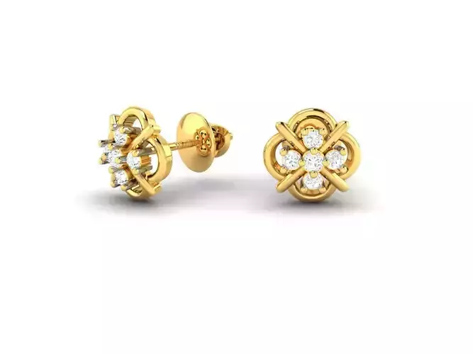 Flower Shaped Gold Ear Studs With Diamonds 38