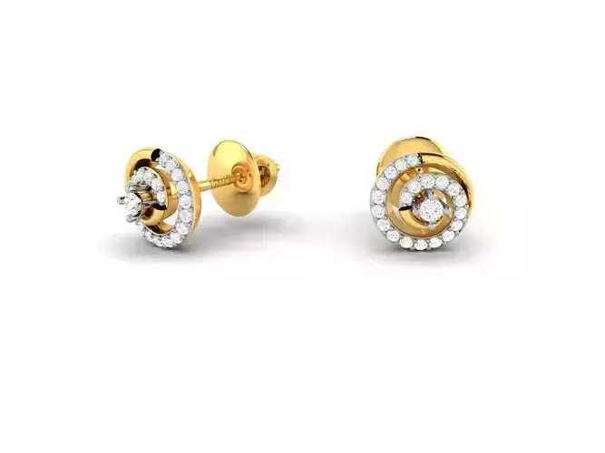 Spiral Shaped Gold Ear Studs With Diamonds