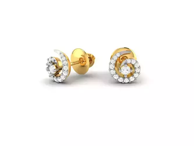 Spiral Shaped Gold Ear Studs With Diamonds 1