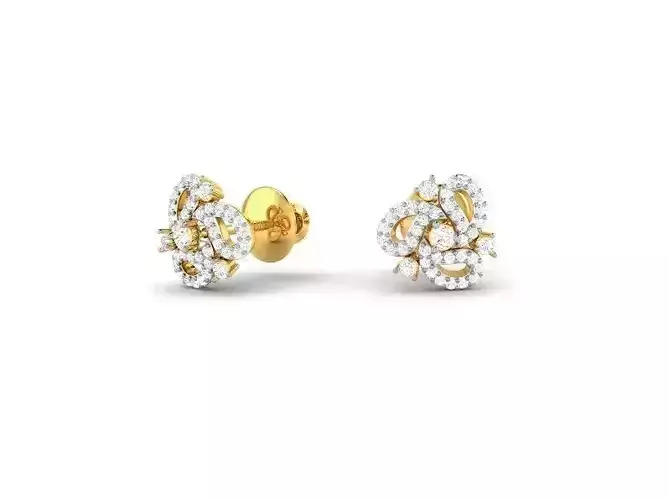 Flower Shaped Gold Ear Studs With Diamonds 39