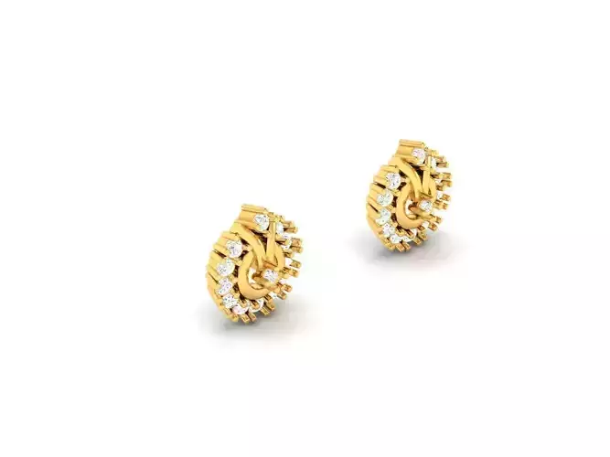 Round Shaped Gold Ear Studs With Diamonds 27
