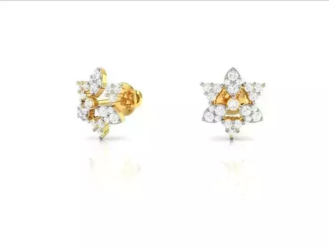 Flower Shaped Gold Ear Studs With Diamonds 40