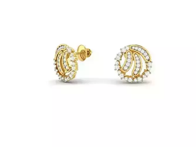 Round Shaped Gold Ear Studs With Diamonds 28
