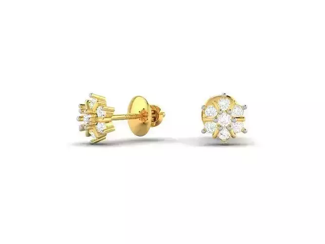 Flower Shaped Gold Ear Studs With Diamonds 41