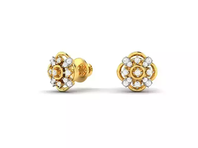 Flower Shaped Gold Ear Studs With Diamonds 42