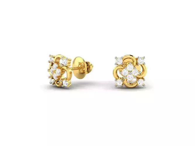 Flower Shaped Gold Ear Studs With Diamonds 46