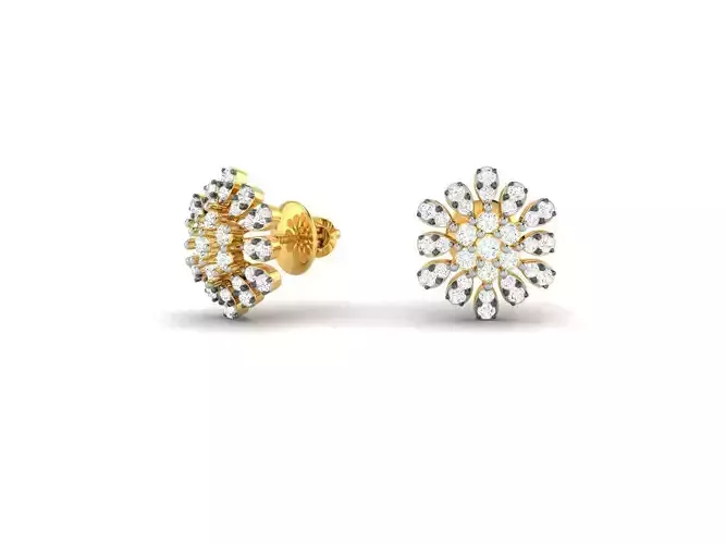 Flower Shaped Gold Ear Studs With Diamonds 48