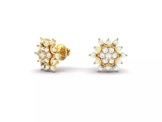 Flower Shaped Gold Ear Studs With Diamonds 49