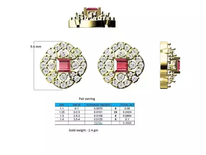 Flower Shaped Ear Studs With Gemstones 3