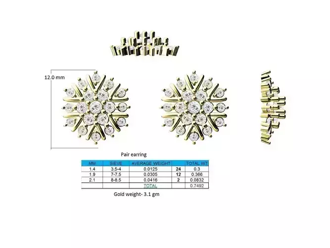 Flower Shaped Gold Ear Studs With Diamonds 51