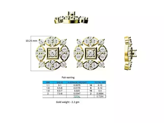 Flower Shaped Gold Ear Studs With Diamonds 53