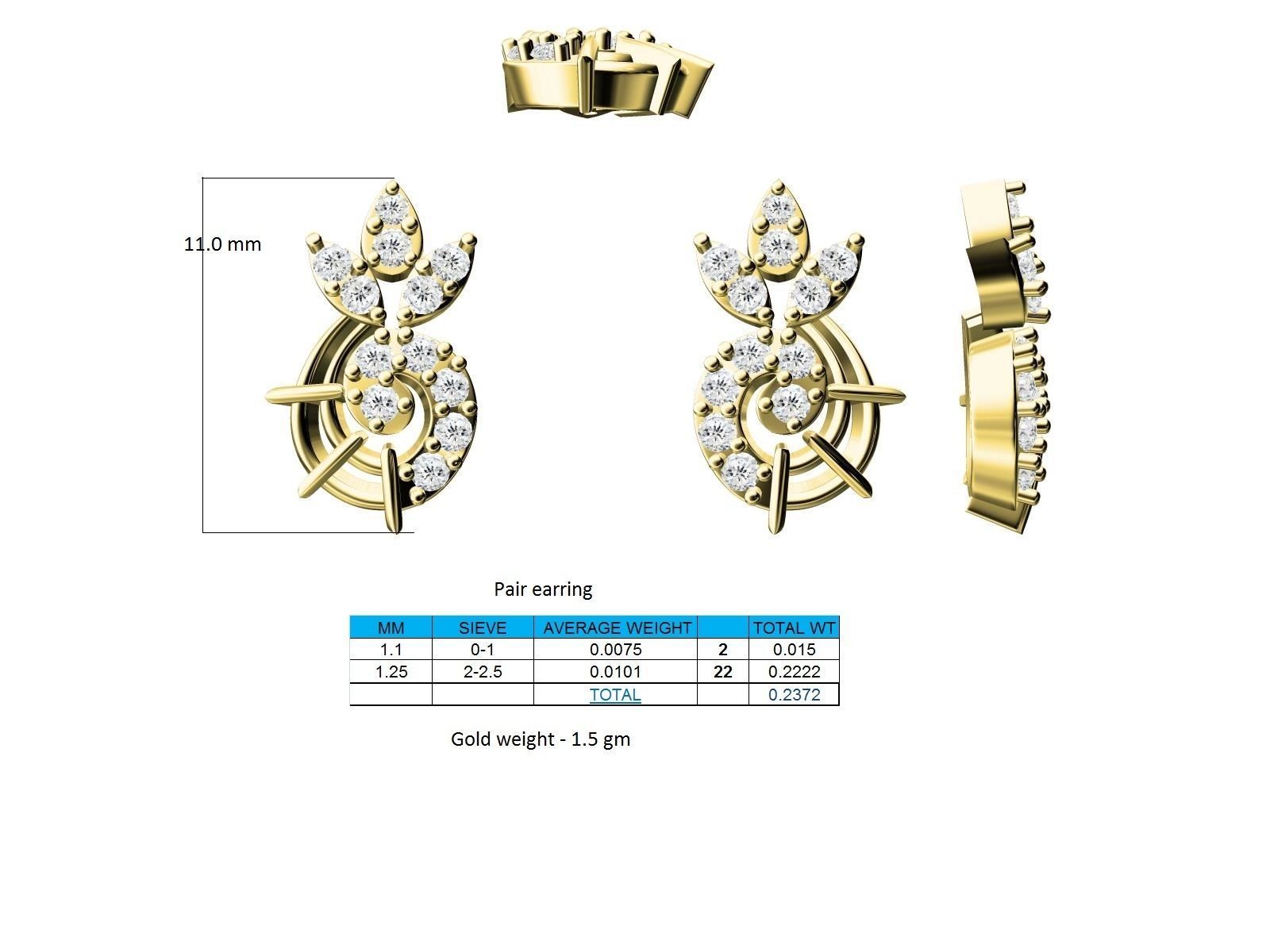Gold Ear Studs With Diamonds 49 3D print model_2