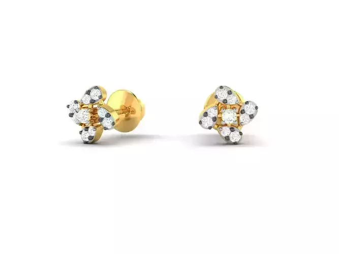 Flower Shaped Gold Ear Studs With Diamonds 56