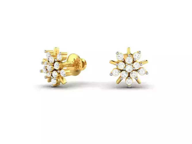 Flower Shaped Gold Ear Studs With Diamonds 57