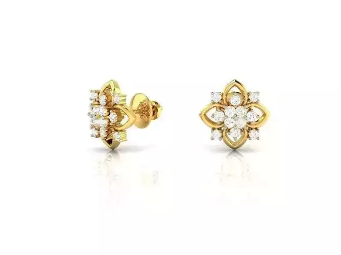 Flower Shaped Gold Ear Studs With Diamonds 58