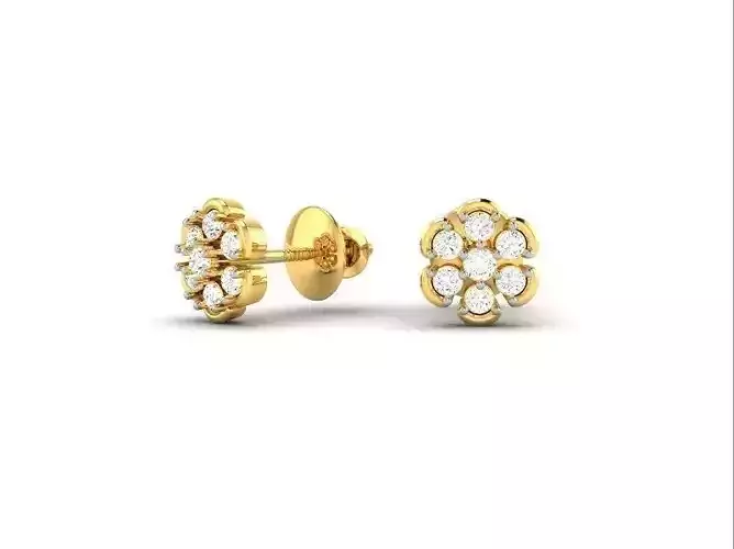 Flower Shaped Gold Ear Studs With Diamonds 59