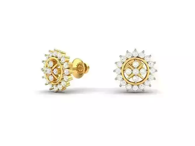 Flower Shaped Gold Ear Studs With Diamonds 61