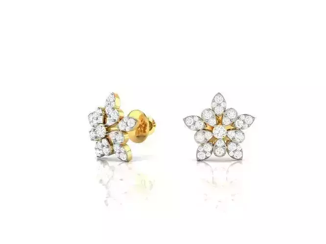 Flower Shaped Gold Ear Studs With Diamonds 62 3D print model