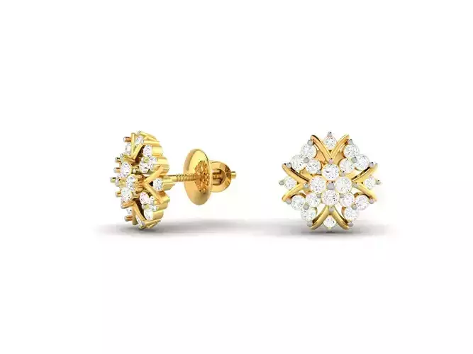 Flower Shaped Gold Ear Studs With Diamonds 64