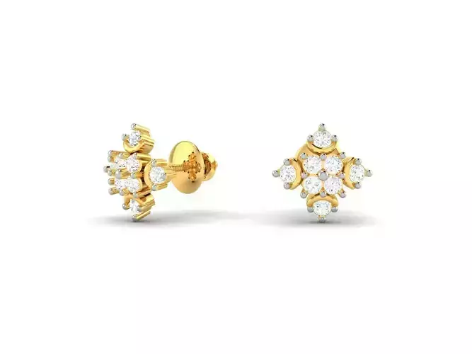 Flower Shaped Gold Ear Studs With Diamonds 66