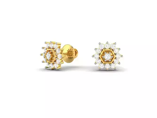 Flower Shaped Gold Ear Studs With Diamonds 68