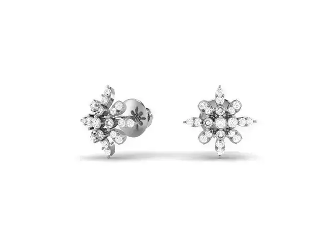 Flower Shaped Silver Ear Studs With Diamonds 5