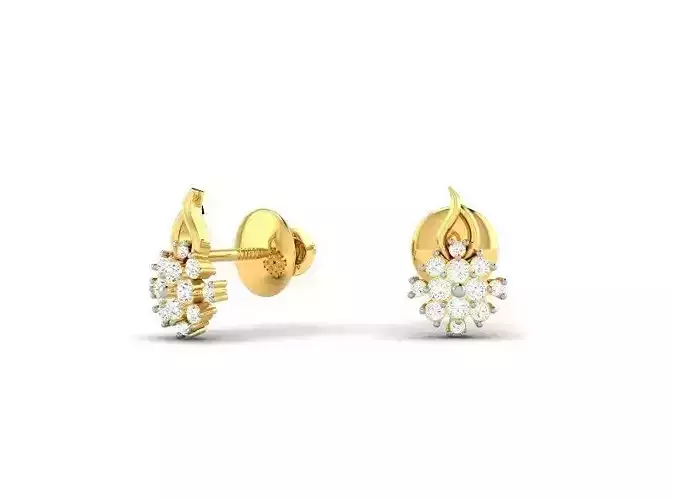 Flower Shaped Gold Ear Studs With Diamonds 71