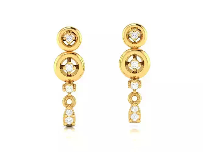 Round Shaped Gold Drop Earrings With Diamonds